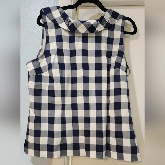 Talbots Women's Navy and White Checkered Sleeveless Blouse, Size 12 - Picture 1 of 6